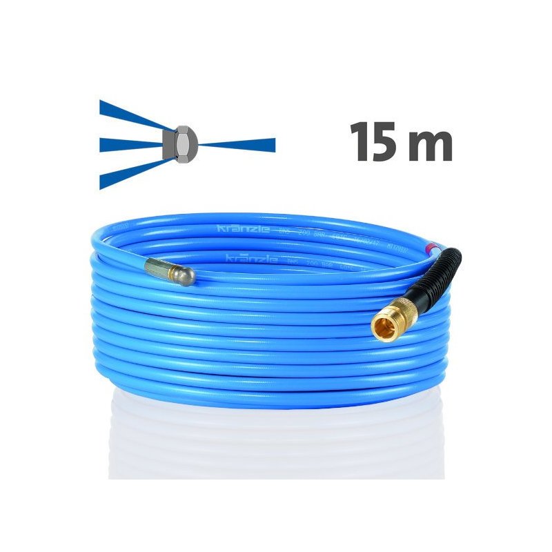 Hadica na čistenie potrubia 15 m KNF 055 – dýza s čelným otvorom, M22x1,5